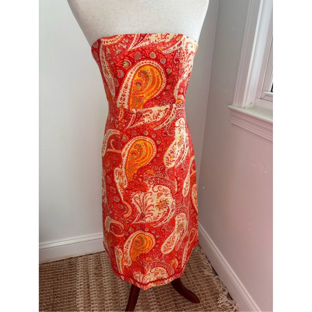 Moda International Paisley Strapless Dress Size 6 Orange Pink Garden Tea Y2K